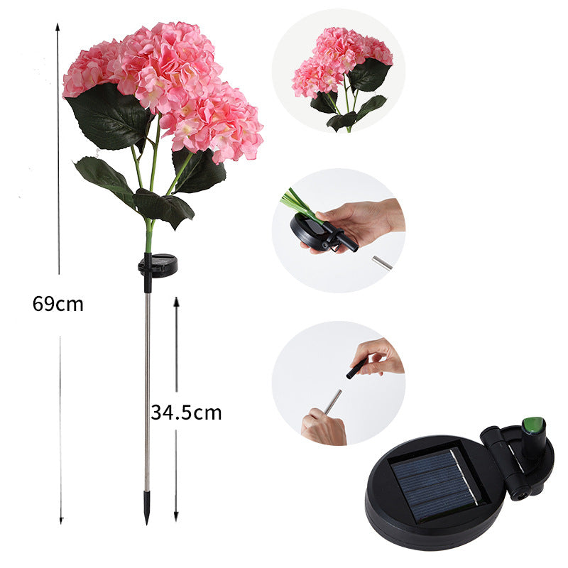 Solar 3 Head Led Hydrangea Lantern Simulation Lantern Outdoor Courtyard Decoration Garden Lamp Lawn Lamp