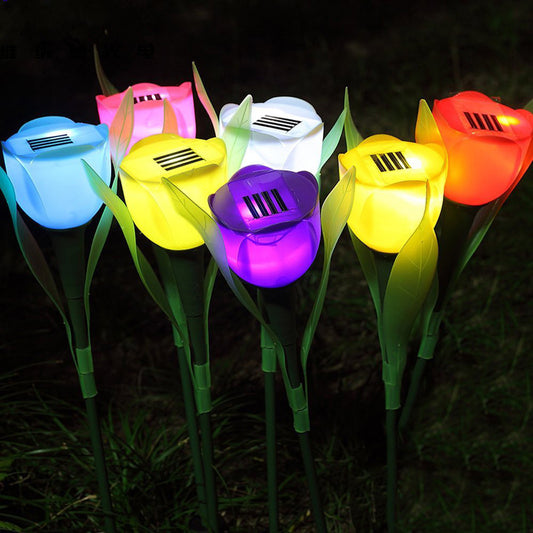 7Colors Solar lawn lamp LED Outdoor Garden Tulip solar stake ligh Lawn Lamp Landscape Night Flower Lamp