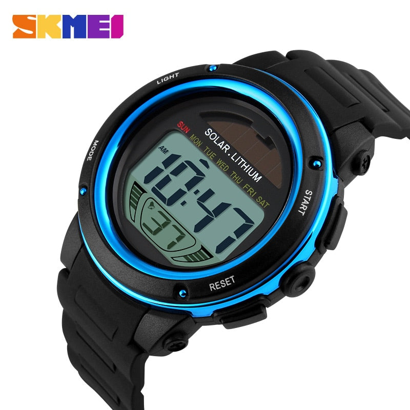 SKMEI 1096 Outdoor Sport Watch Men Solar PU Strap Wristwatches Mens Chronograph Alarm 5Bar Waterproof Digital Watch reloj hombre